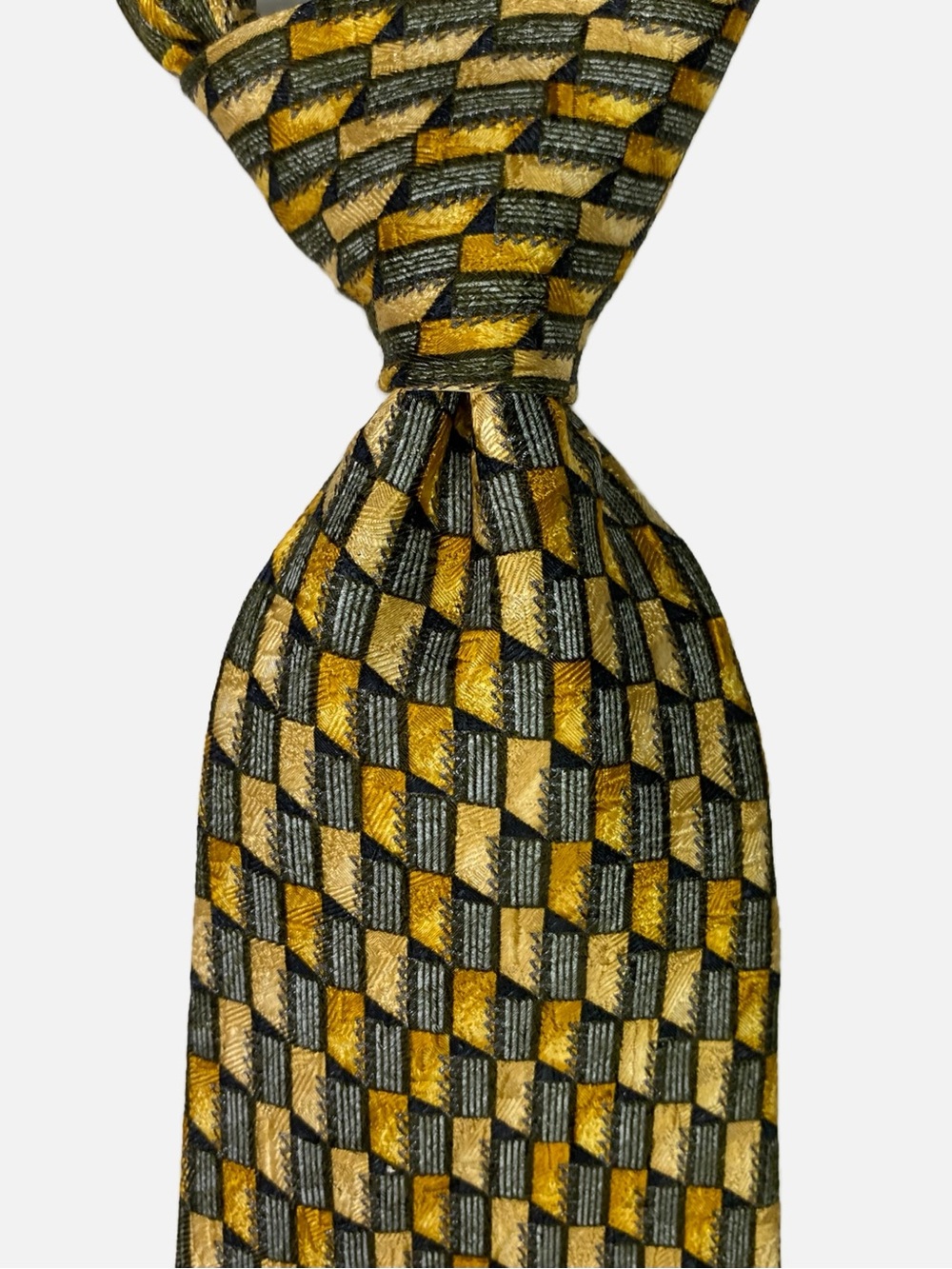Ermenegildo Zegna Tie XL Extra Long Gold Yellow Black Geometric Silk Italy